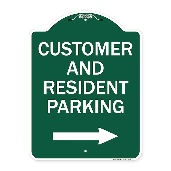 Reserved Parking Customer and Visitor Parking With Right Arrow, Green & White, A-DES-GW-1824-23052